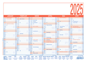 Werkdagkalender blauw/rood A4 2025