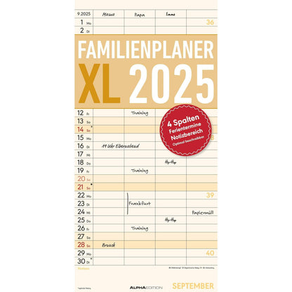 Familieplanner XL met 4 kolommen 2025