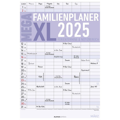 De MEGA familieplanner XL met 8 kolommen 2025