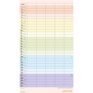 Familieplanner kleurrijk met 5 kolommen 2025