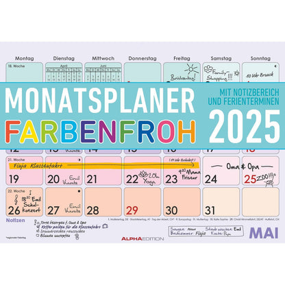 Kleurrijke maandelijkse afsprakenkalender 2025 1M/1S