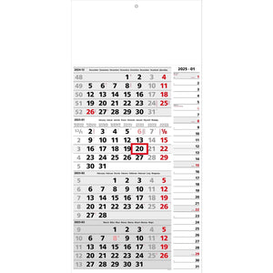 4-maands kalendercombinatie "Bologna" 8-talig grijs/rood 2025